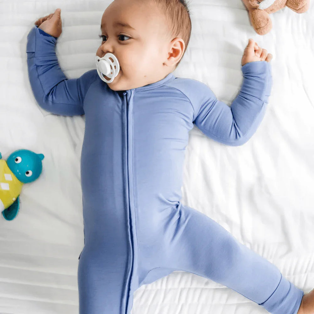 Bamboo Convertible Zippered Romper , Bamboo Convertible Zippered Romper - Slate Blue / 0-3M