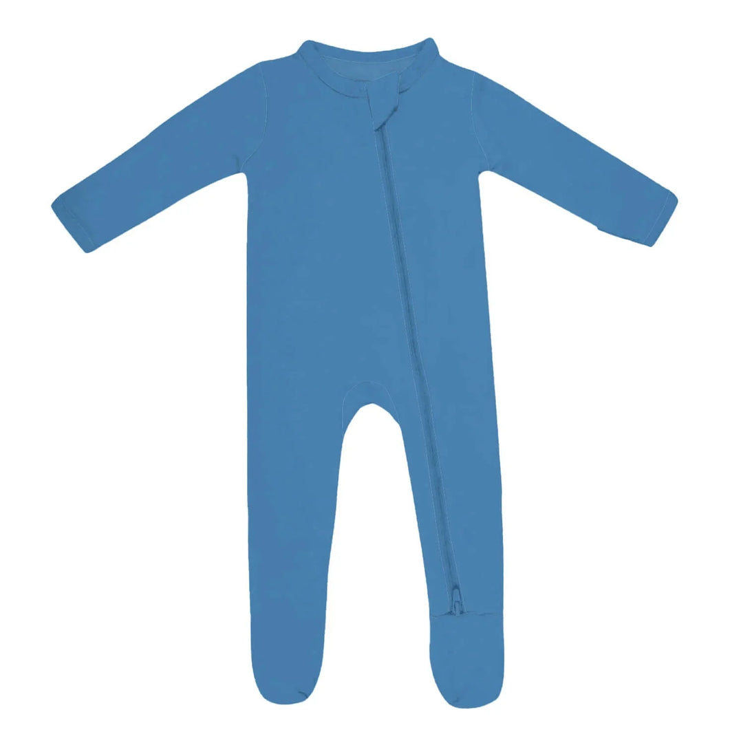 Zippered Footie Romper In Steel Blue , Zippered Footie Romper In Steel Blue - Newborn