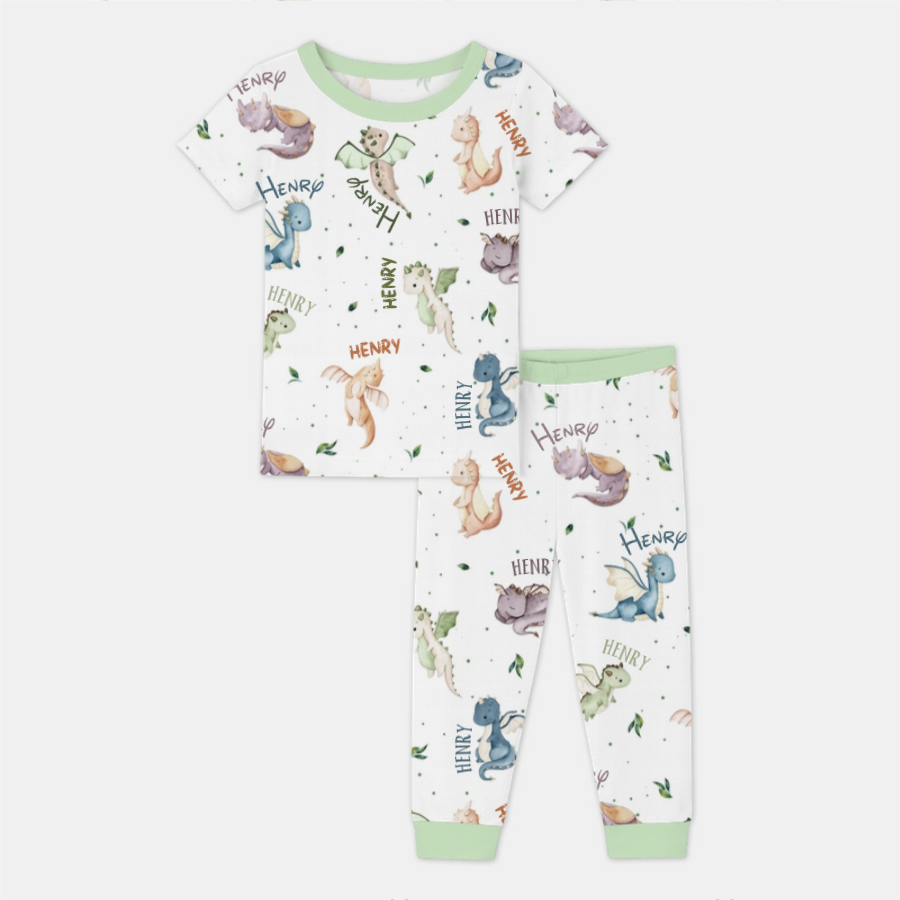 Sweet Baby Dragons Custom Name Two Piece Short Sleeve Pajama Set
