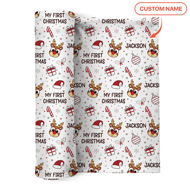 Custom Name Reindeer Doodle My First Christmas Swaddle Blanket , Custom Name Reindeer Doodle My First Christmas Swaddle Blanket - Default Title