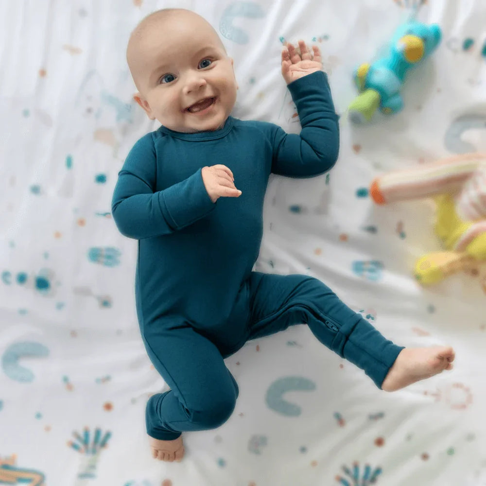 Cozy Crescent Zippered Romper , Cozy Crescent Zippered Romper - Twilight Teal / Newborn