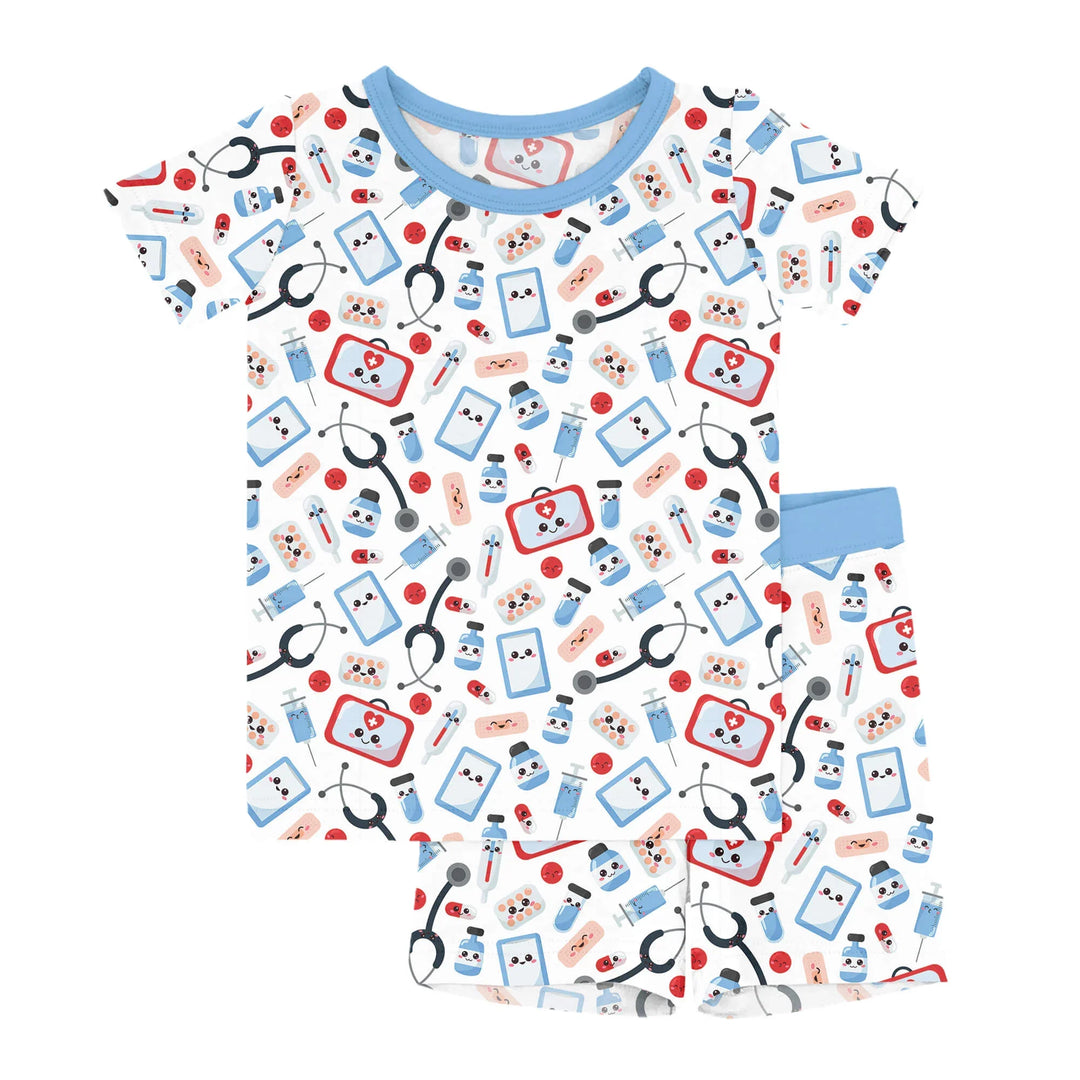 Medical Buddies Two Piece Short Sleeve Shorts Pajama Set , Medical Buddies Two Piece Short Sleeve Shorts Pajama Set - 12-18M