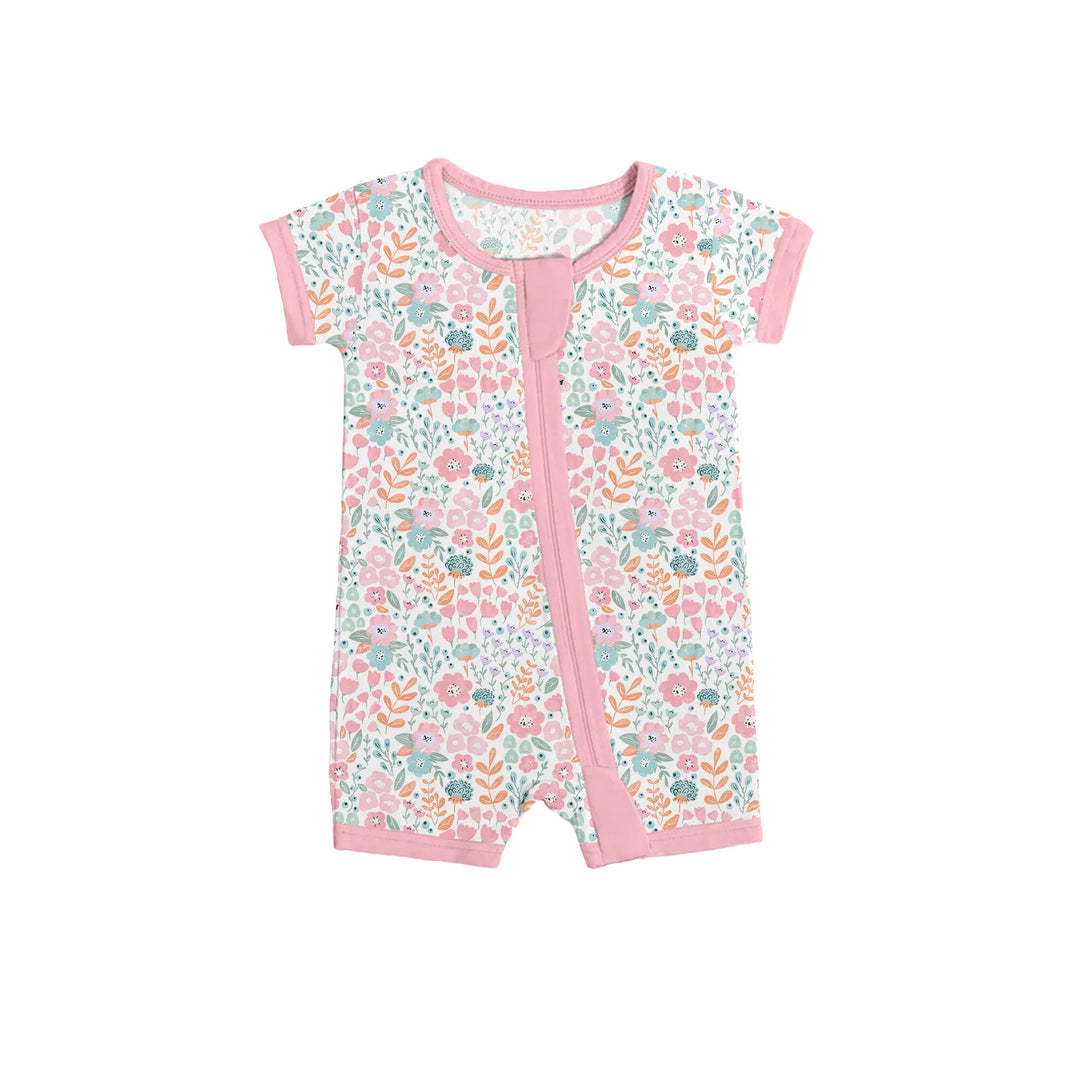 Willow's Whimsy Floral Shorty Zippered Romper , Willow's Whimsy Floral Shorty Zippered Romper - 0-3M