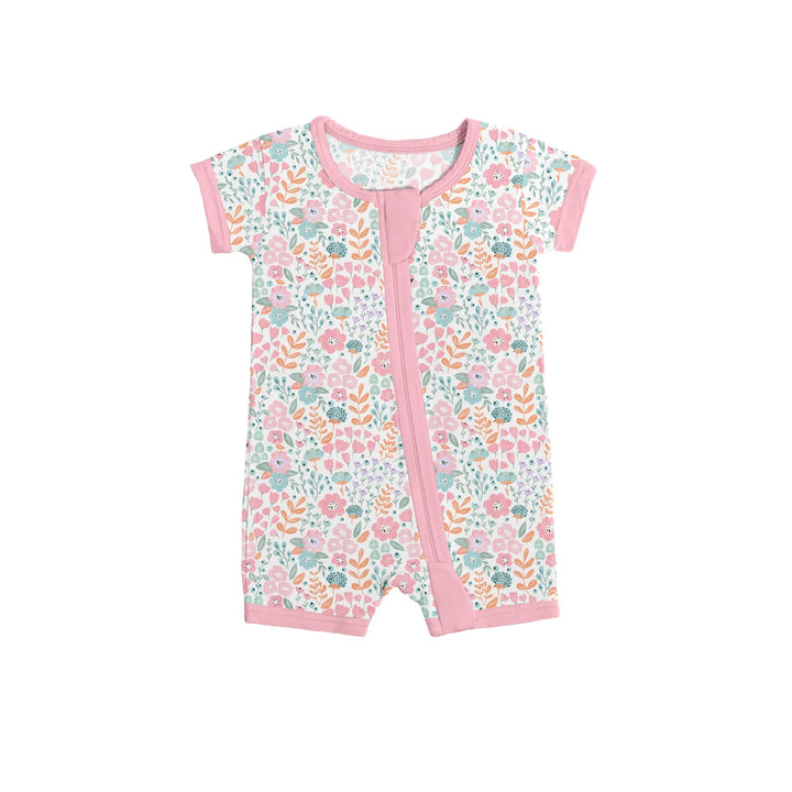 Willow's Whimsy Floral Shorty Zippered Romper , Willow's Whimsy Floral Shorty Zippered Romper - 0-3M