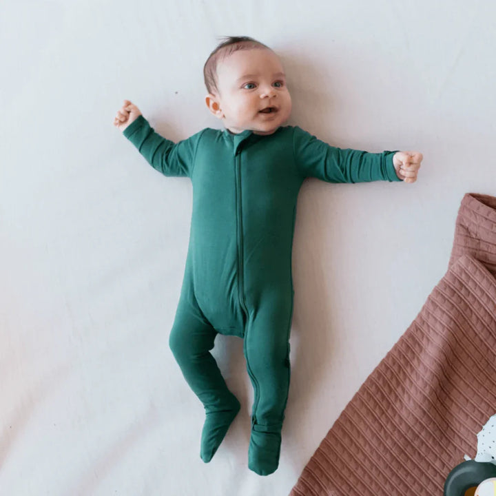 Zippered Footie Romper , Zippered Footie Romper - Emerald / Newborn