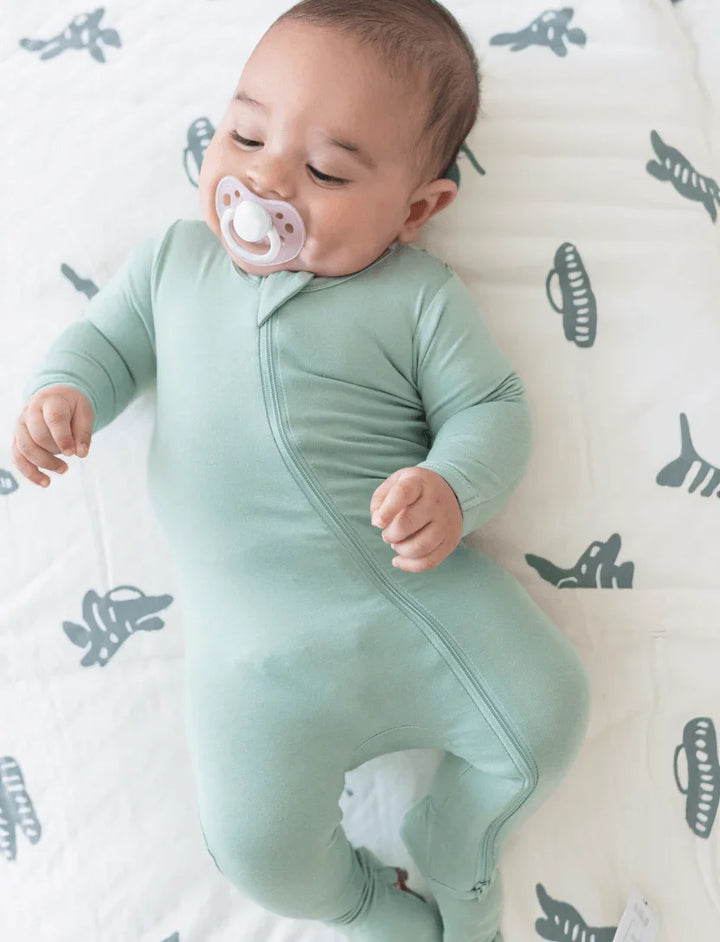 Zippered Footie Romper , Zippered Footie Romper - Sage / Newborn