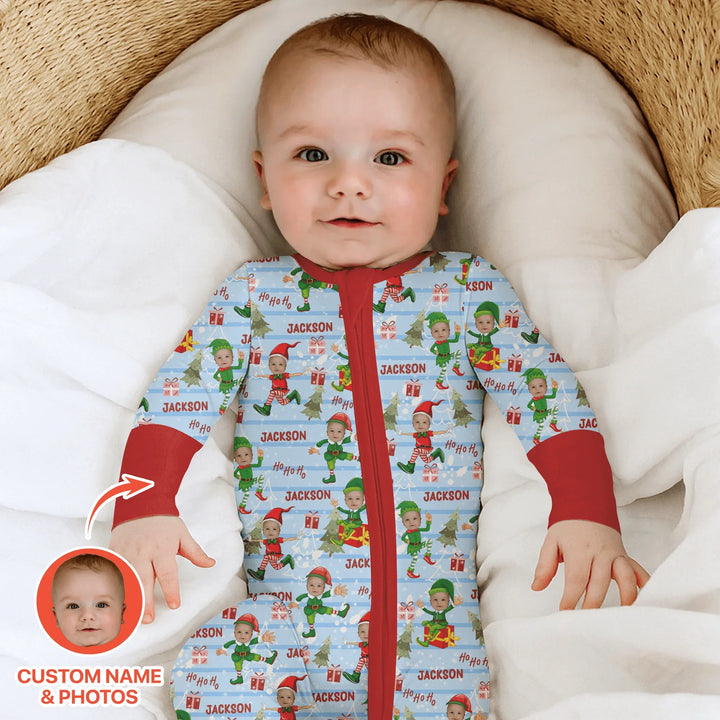 Custom Photo Baby Christmas Elf Convertible Zippy