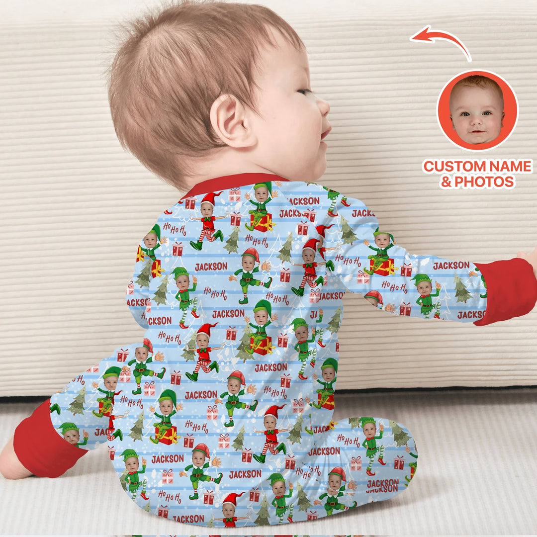 Custom Photo Baby Christmas Elf Convertible Zippy