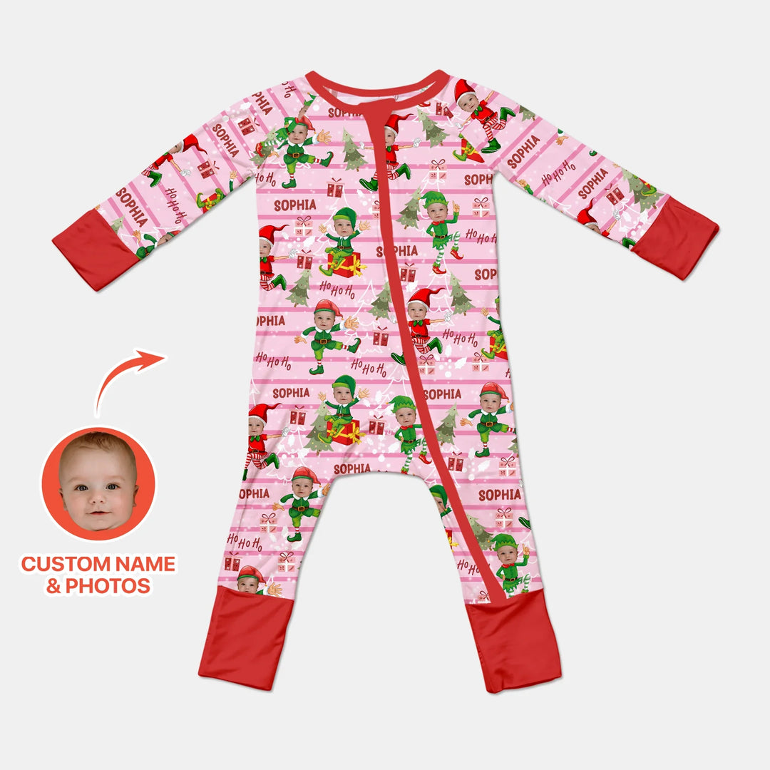 Custom Photo Baby Christmas Elf Convertible Zippy
