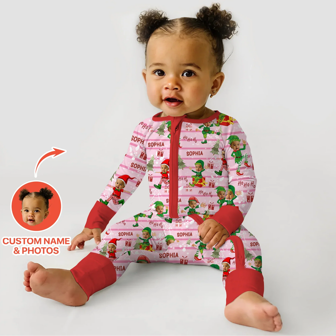 Custom Photo Baby Christmas Elf Convertible Zippy
