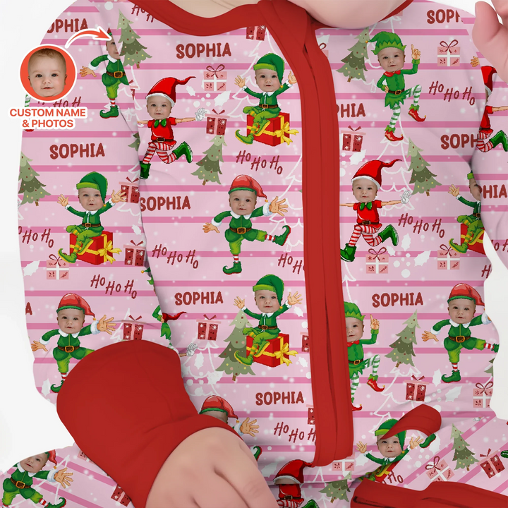 Custom Photo Baby Christmas Elf Convertible Zippy