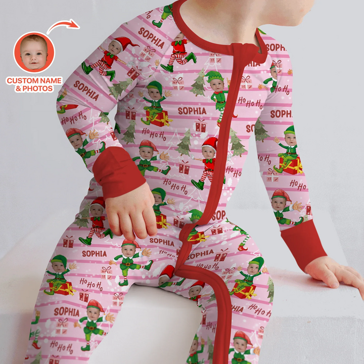 Custom Photo Baby Christmas Elf Convertible Zippy
