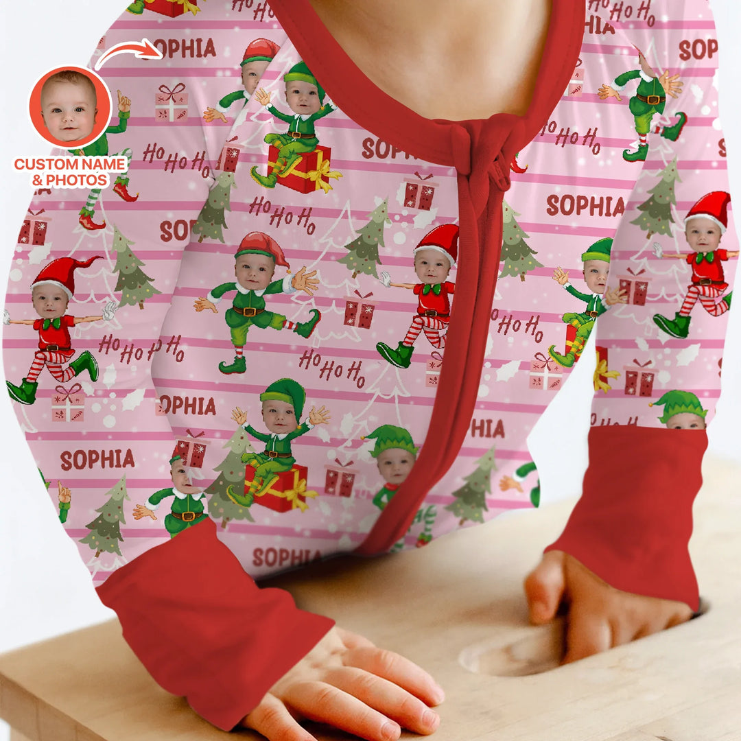 Custom Photo Baby Christmas Elf Convertible Zippy