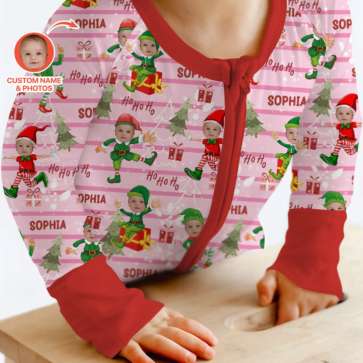 Custom Photo Baby Christmas Elf Convertible Zippy