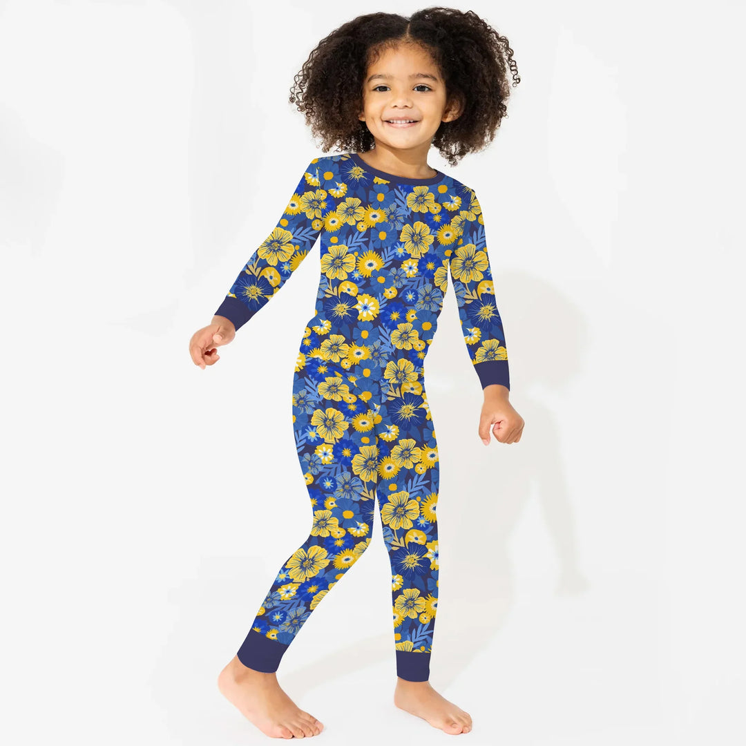 Hanukkah Little Flowers Girl Two Piece Long Sleeve Pajama Set , Hanukkah Little Flowers Girl Two Piece Long Sleeve Pajama Set - 12-18M