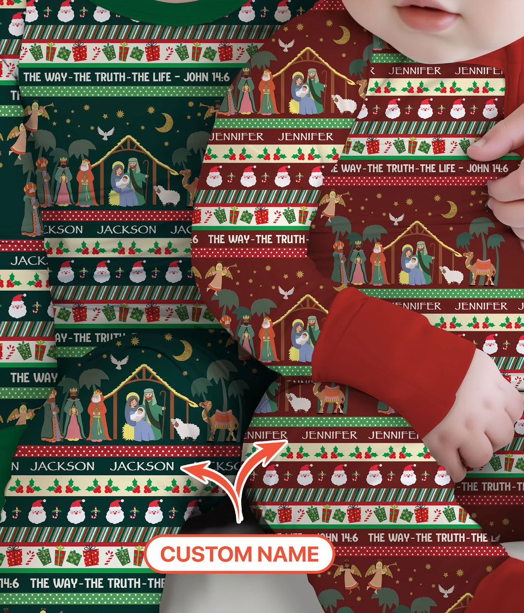 Jesus The Way The Truth The Life Custom Name Two Piece Long Sleeve Pajama Set , Jesus The Way The Truth The Life Custom Name Two Piece Long Sleeve Pajama Set - 12-18M