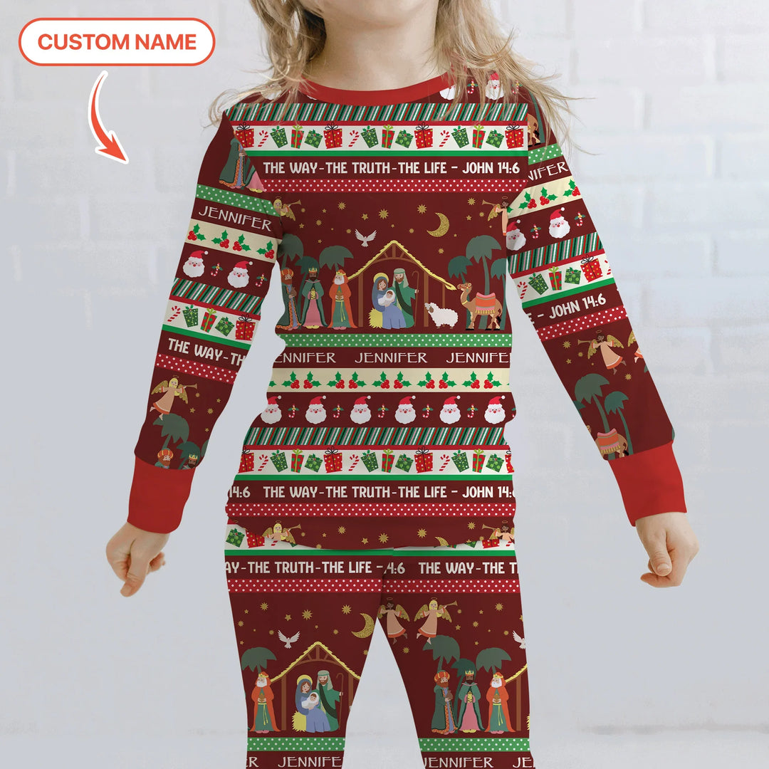 Jesus The Way The Truth The Life Custom Name Two Piece Long Sleeve Pajama Set , Jesus The Way The Truth The Life Custom Name Two Piece Long Sleeve Pajama Set - 12-18M