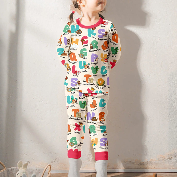 Biblical Alphabet Two Piece Long Sleeve Pajama Set , Biblical Alphabet Two Piece Long Sleeve Pajama Set - 12-18M / Teal