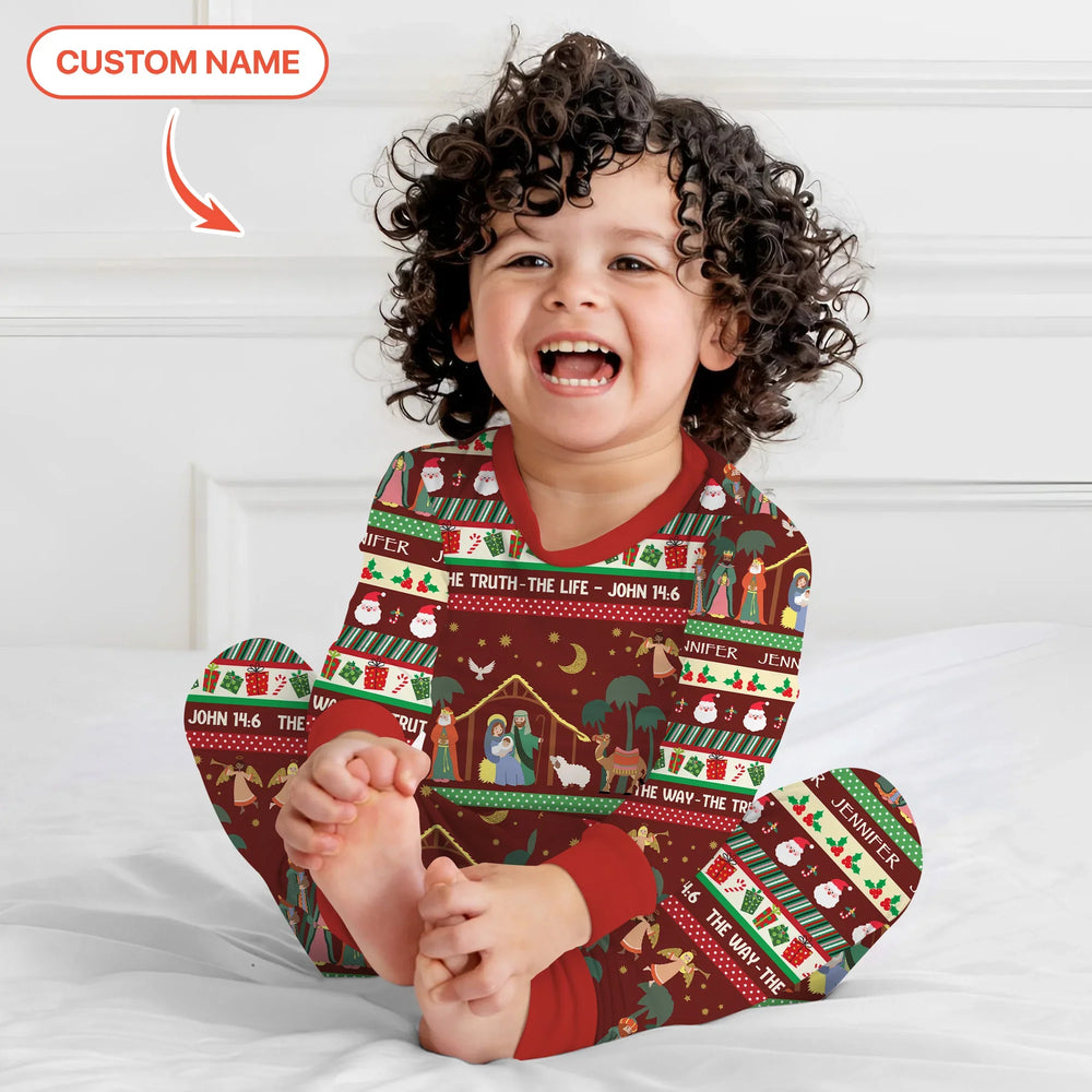 Jesus The Way The Truth The Life Custom Name Two Piece Long Sleeve Pajama Set , Jesus The Way The Truth The Life Custom Name Two Piece Long Sleeve Pajama Set - 12-18M
