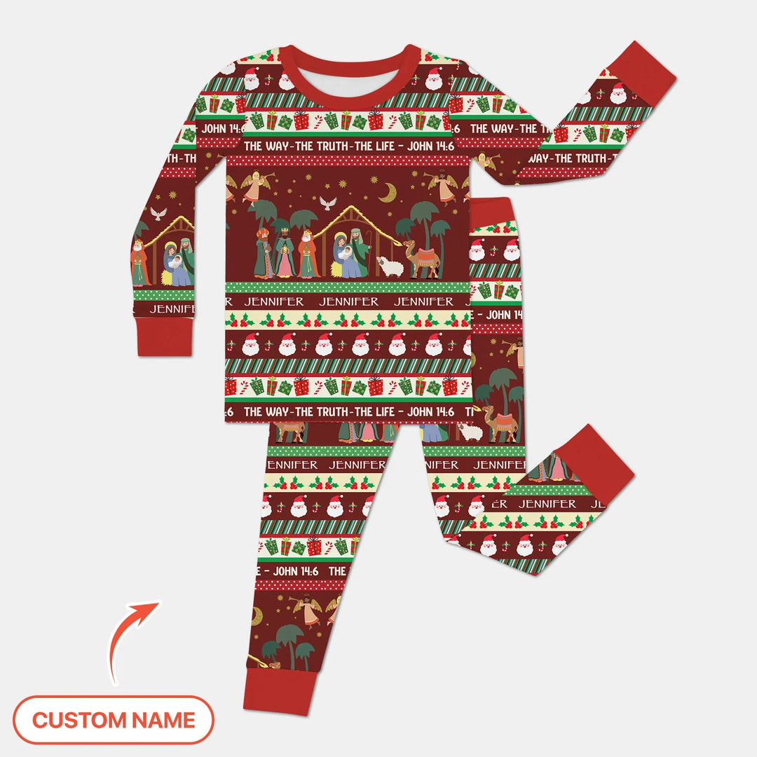 Jesus The Way The Truth The Life Custom Name Two Piece Long Sleeve Pajama Set , Jesus The Way The Truth The Life Custom Name Two Piece Long Sleeve Pajama Set - 12-18M