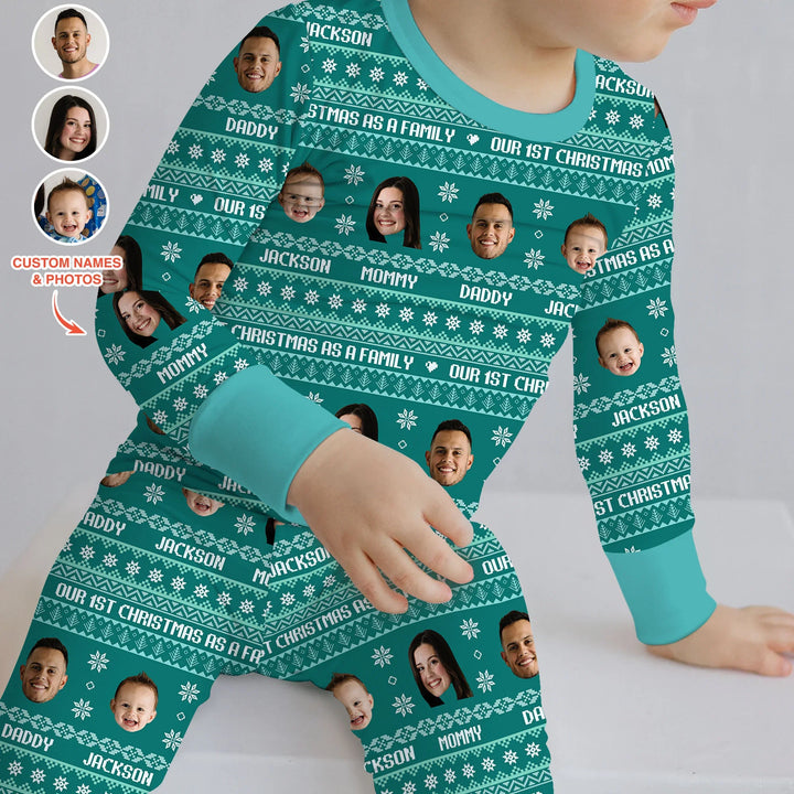 Custom Photo Our 1st Christmas as a Family Two Piece Long Sleeve Pajama Set , Custom Photo Our 1st Christmas as a Family Two Piece Long Sleeve Pajama Set - 12-18M