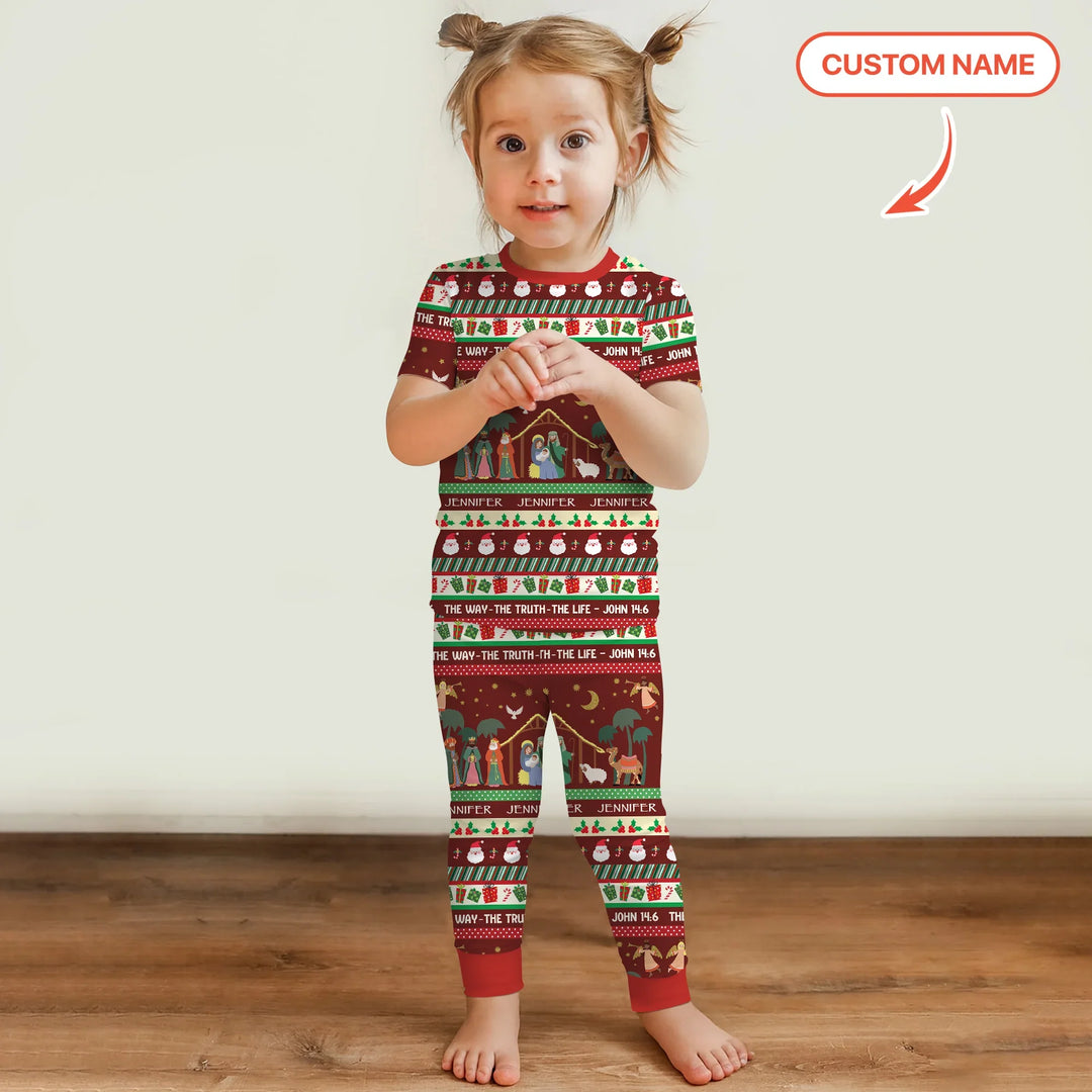 Jesus The Way The Truth The Life Custom Name Two Piece Short Sleeve Pajama Set , Jesus The Way The Truth The Life Custom Name Two Piece Short Sleeve Pajama Set - 12-18M