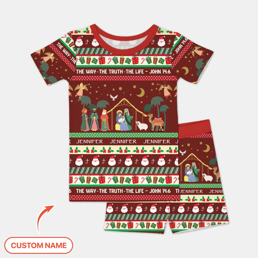 Jesus The Way The Truth The Life Custom Name Two Piece Short Sleeve Shorts Pajama Set , Jesus The Way The Truth The Life Custom Name Two Piece Short Sleeve Shorts Pajama Set - 12-18M
