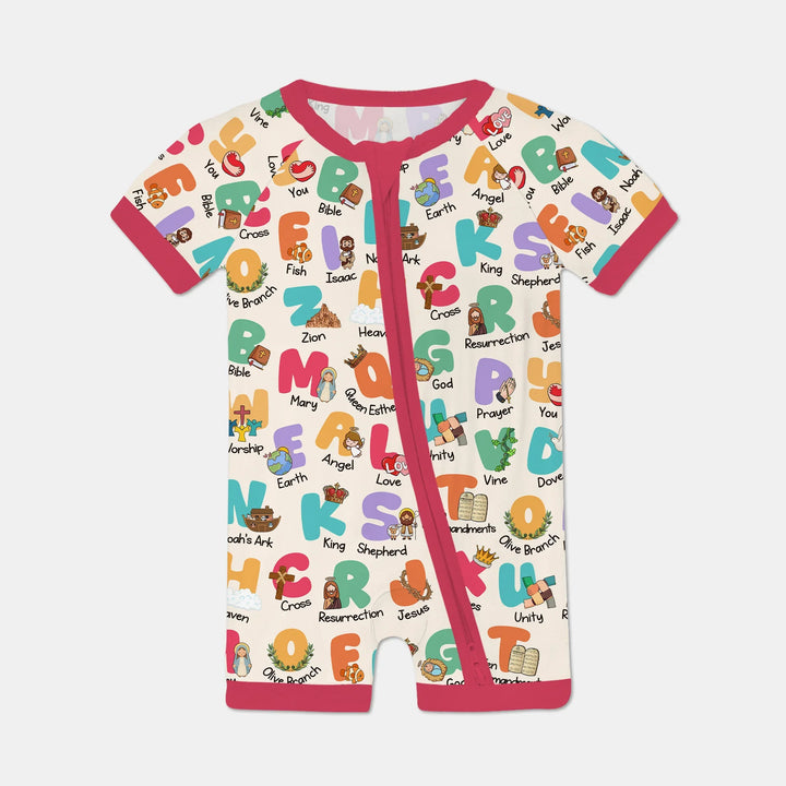 Biblical Alphabet Shorty Zippy , Biblical Alphabet Shorty Zippy - 0-3M / Red