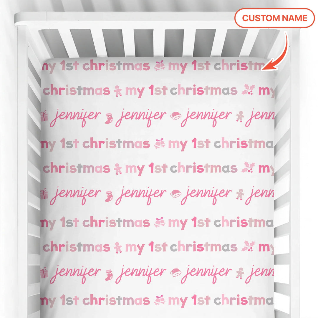 Custom Name My First Christmas Color Mood Fitted Crib Sheet