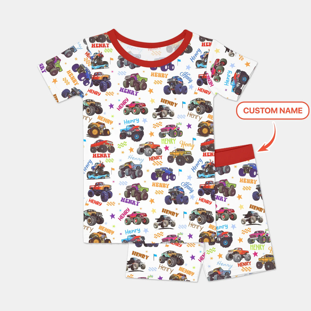 Monster Truck Custom Name Two Piece Short Sleeve Shorts Pajama Set