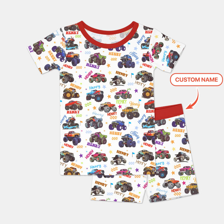 Monster Truck Custom Name Two Piece Short Sleeve Shorts Pajama Set