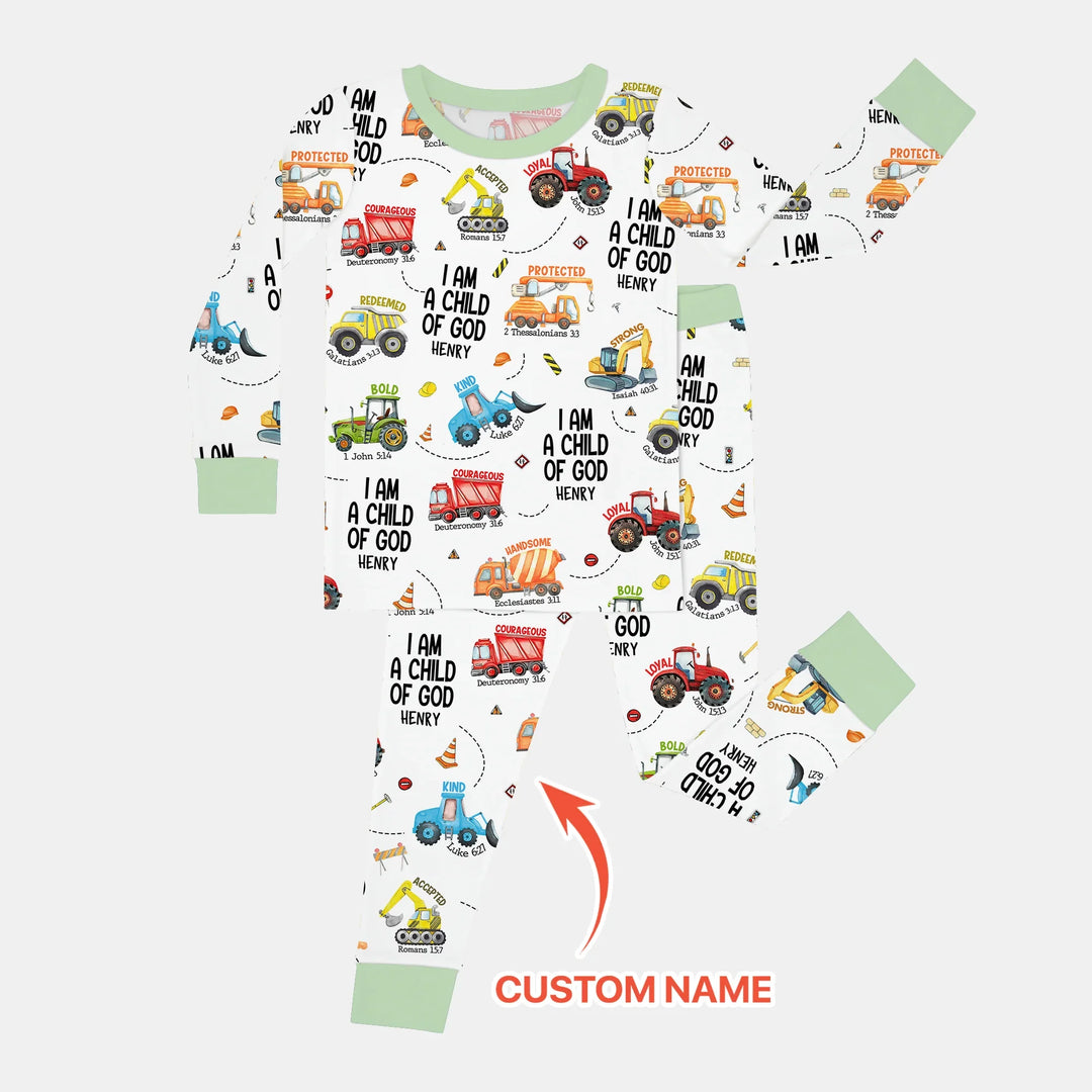 I Am A Child Of God Custom Name Two Piece Long Sleeve Pajama Set , I Am A Child Of God Custom Name Two Piece Long Sleeve Pajama Set - 12-18M