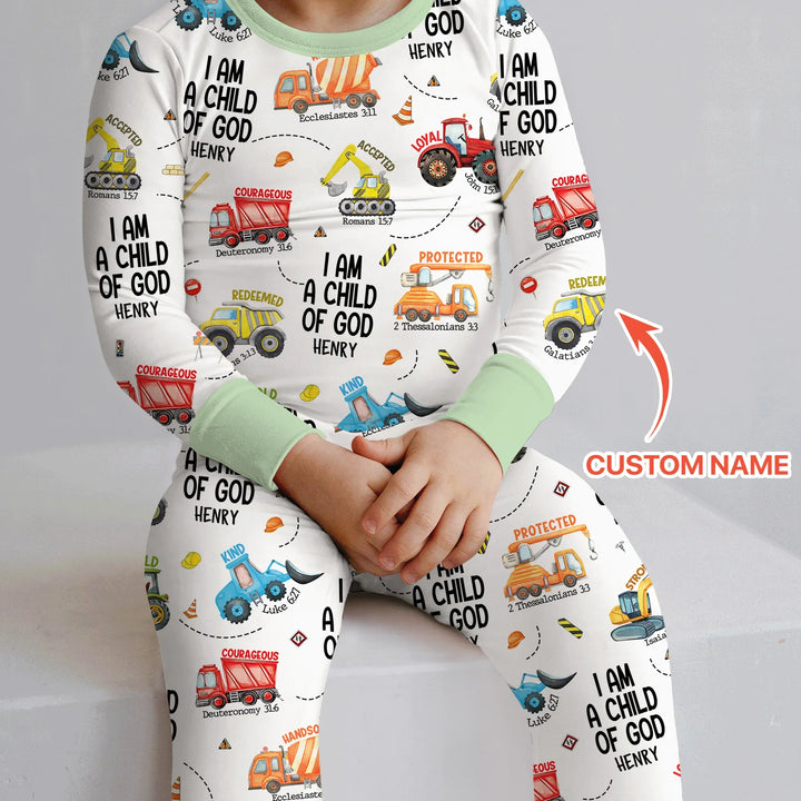 I Am A Child Of God Custom Name Two Piece Long Sleeve Pajama Set , I Am A Child Of God Custom Name Two Piece Long Sleeve Pajama Set - 12-18M