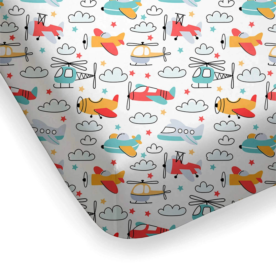 Airplanes and Helicopters Fitted Crib Sheet - Zumbamboo