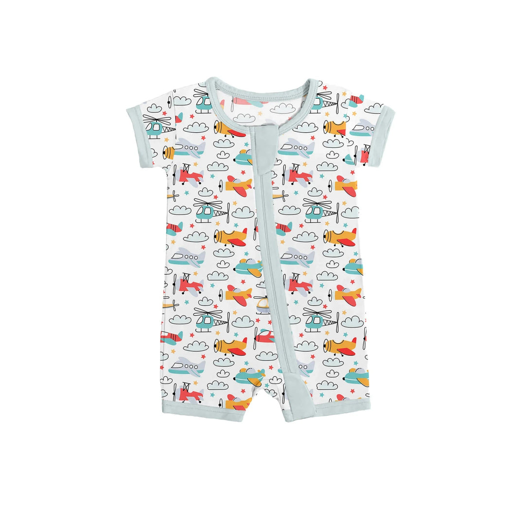 Airplanes and Helicopters Shorty Zippered Romper - Zumbamboo
