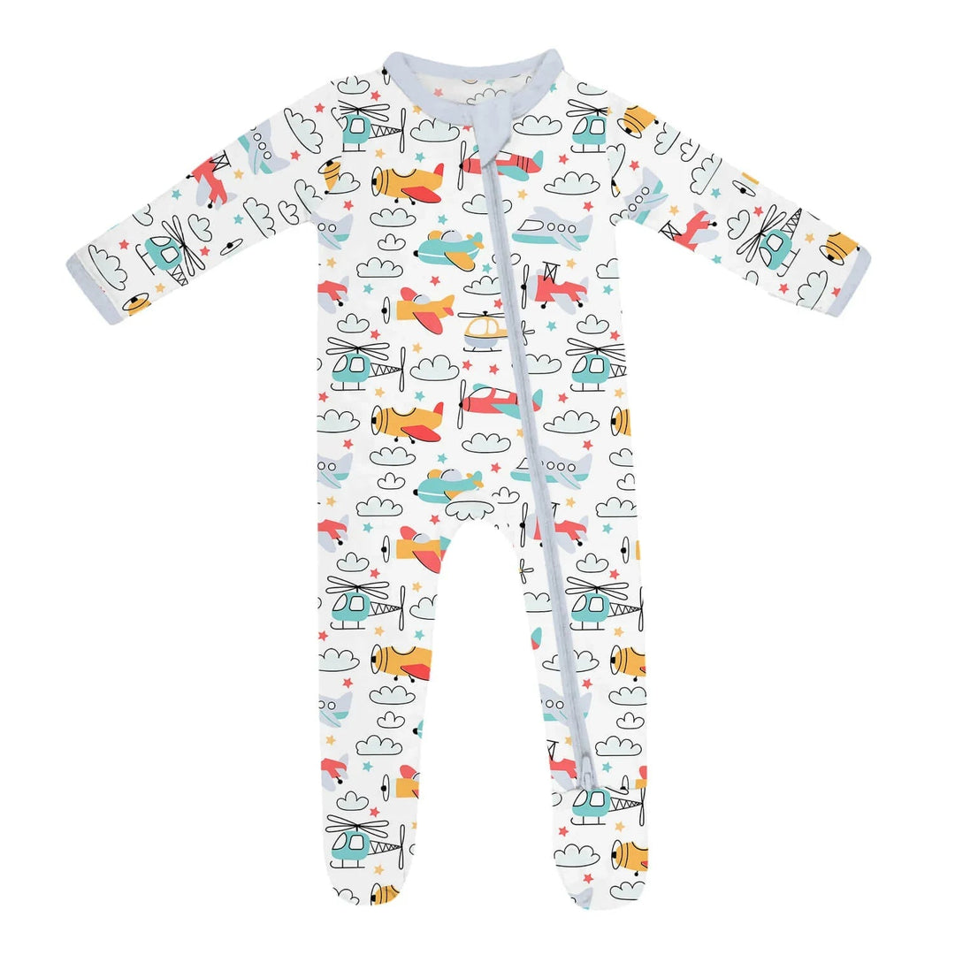 Airplanes And Helicopters Zippered Footie Romper - Zumbamboo