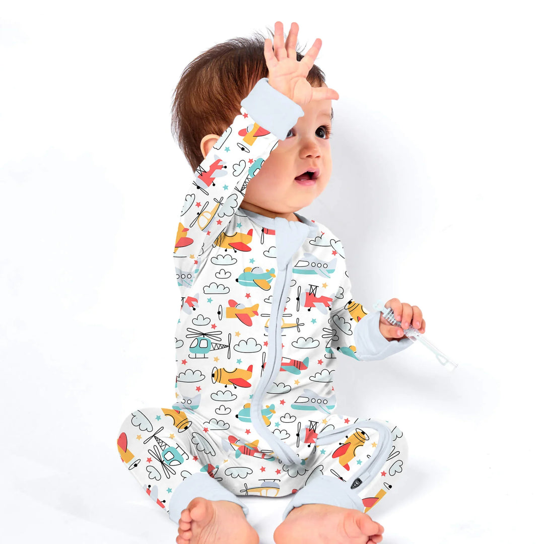 Airplanes and Helicopters Convertible Zippered Romper , Airplanes and Helicopters Convertible Zippered Romper - Newborn