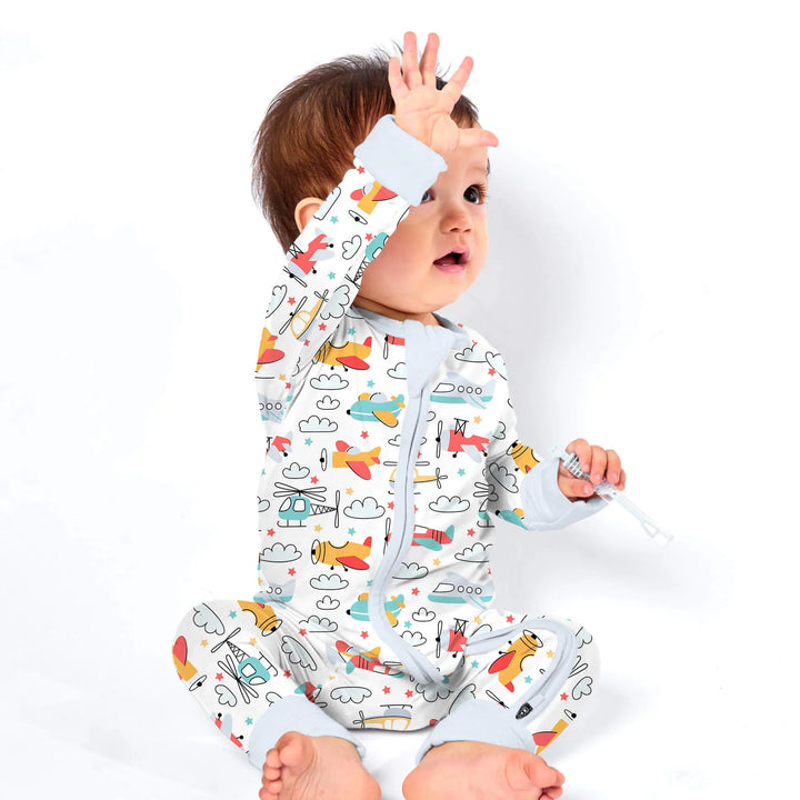 Airplanes and Helicopters Convertible Zippered Romper , Airplanes and Helicopters Convertible Zippered Romper - Newborn