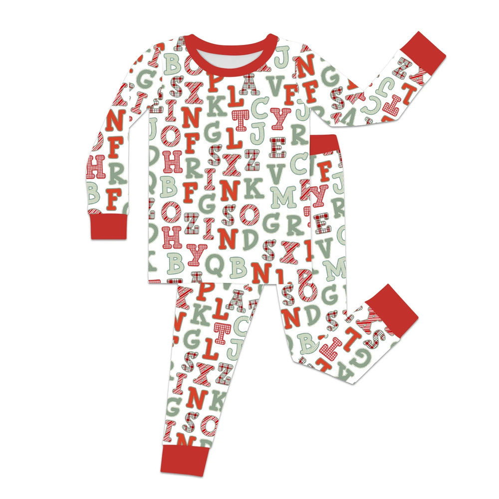 Alphabet Of Christmas Two Piece Long Sleeve Pajama Set - Zumbamboo