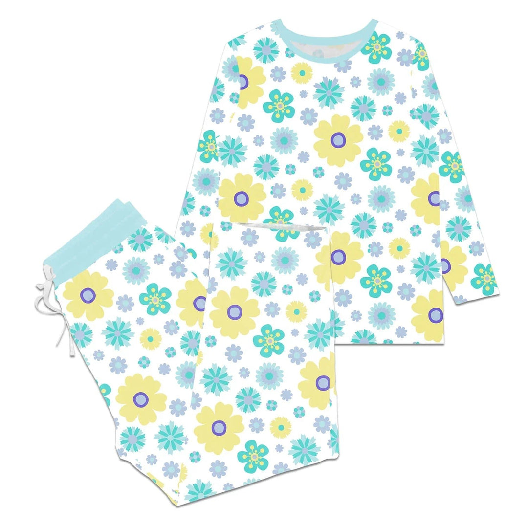 Aqua Floral Women Pajama Set - Zumbamboo