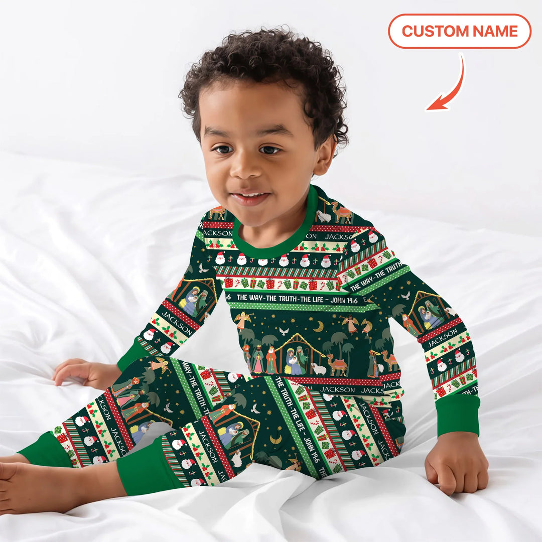 Jesus The Way The Truth The Life Custom Name Two Piece Long Sleeve Pajama Set , Jesus The Way The Truth The Life Custom Name Two Piece Long Sleeve Pajama Set - 12-18M