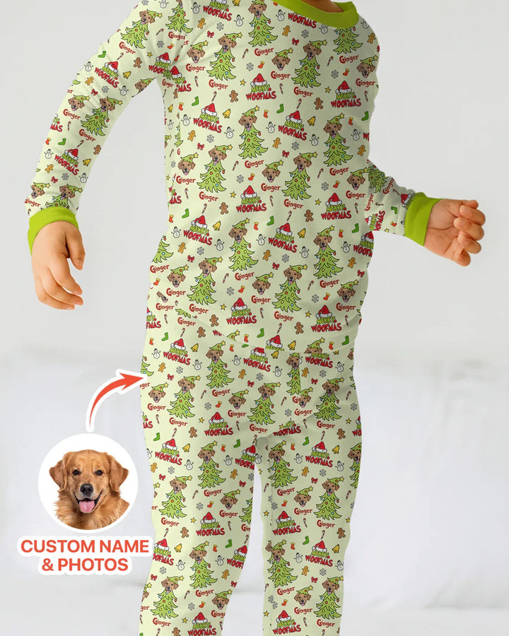 Custom Dog Photo Merry Woofmas Two Piece Long Sleeve Pajama Set