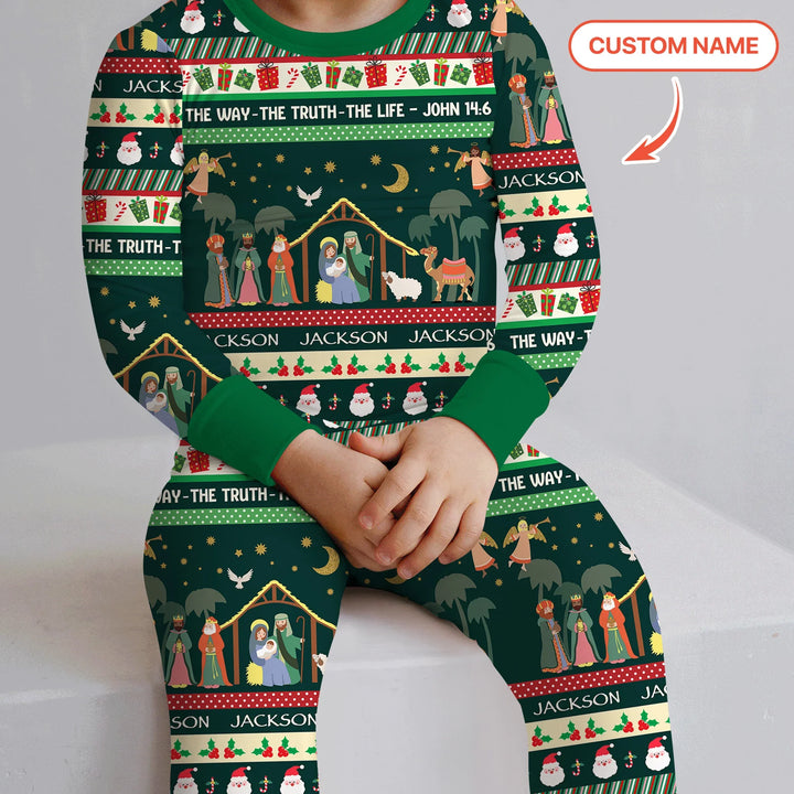 Jesus The Way The Truth The Life Custom Name Two Piece Long Sleeve Pajama Set , Jesus The Way The Truth The Life Custom Name Two Piece Long Sleeve Pajama Set - 12-18M