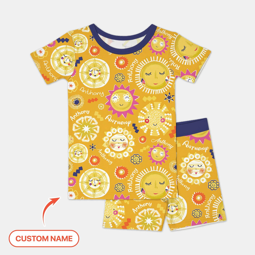Custom Name Solar Dream Two Piece Short Sleeve Shorts Pajama Set , Custom Name Solar Dream Two Piece Short Sleeve Shorts Pajama Set - 12-18M