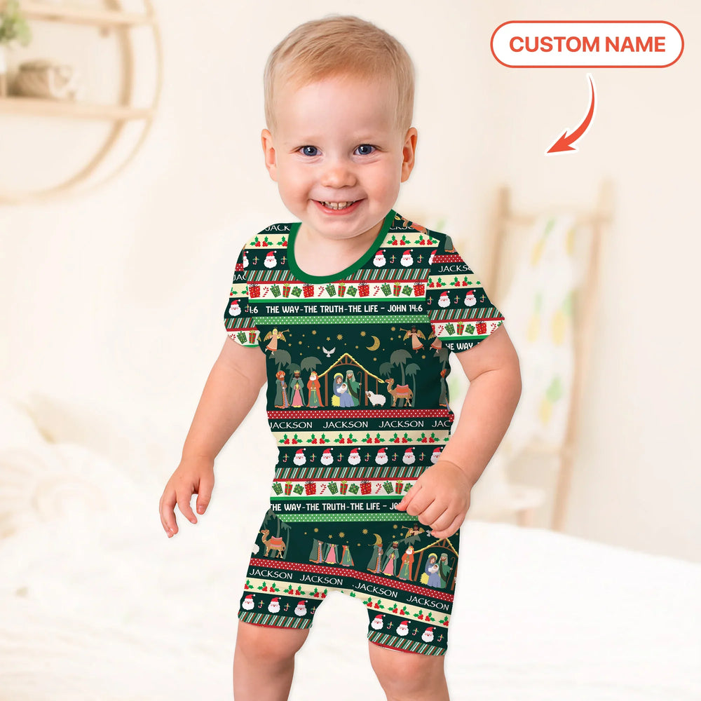 Jesus The Way The Truth The Life Custom Name Two Piece Short Sleeve Shorts Pajama Set , Jesus The Way The Truth The Life Custom Name Two Piece Short Sleeve Shorts Pajama Set - 12-18M