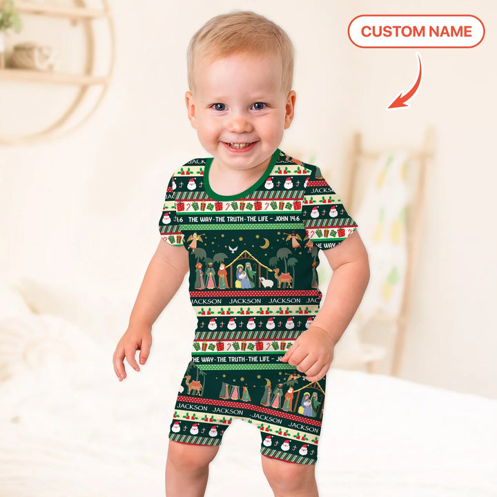 Jesus The Way The Truth The Life Custom Name Two Piece Short Sleeve Shorts Pajama Set , Jesus The Way The Truth The Life Custom Name Two Piece Short Sleeve Shorts Pajama Set - 12-18M