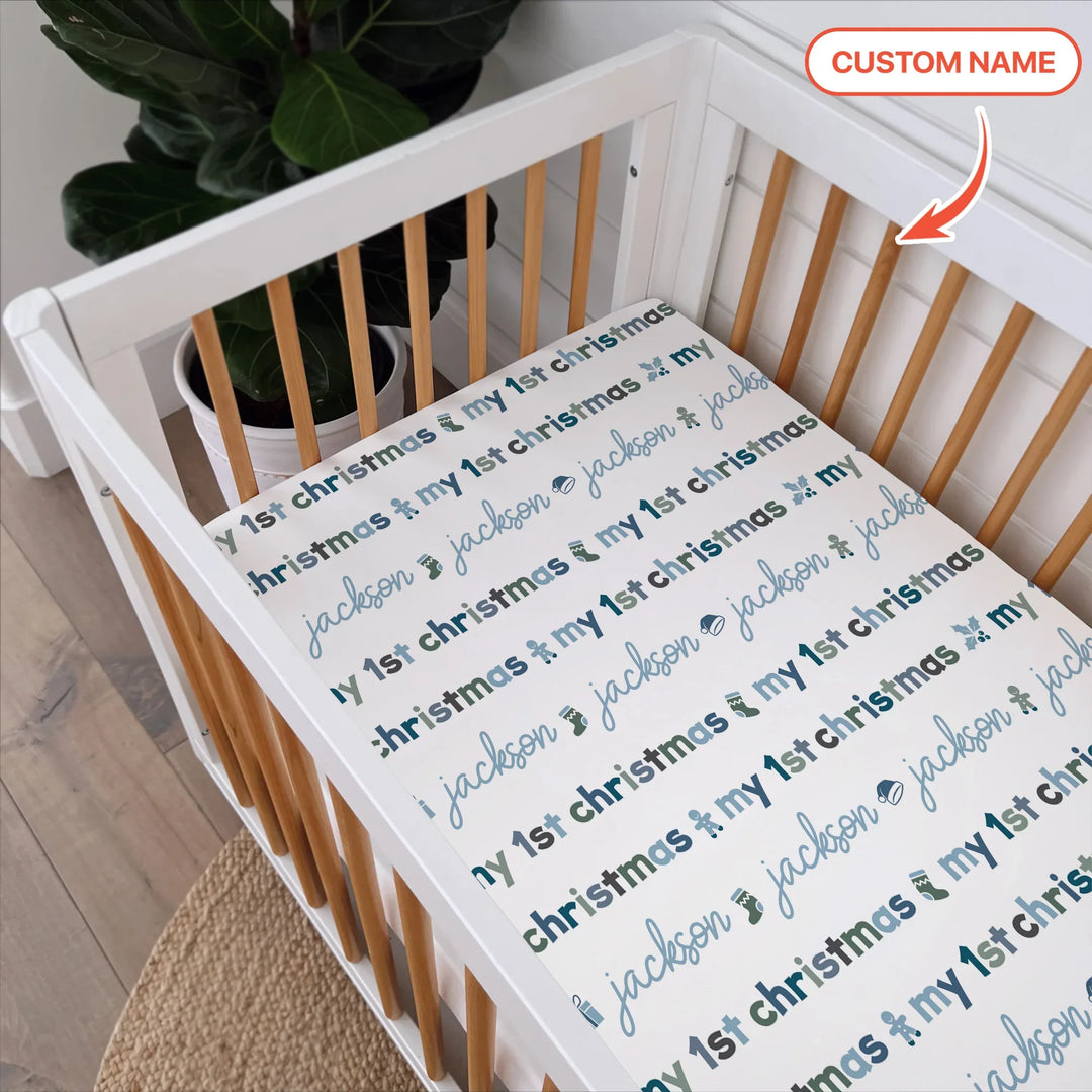 Custom Name My First Christmas Color Mood Fitted Crib Sheet