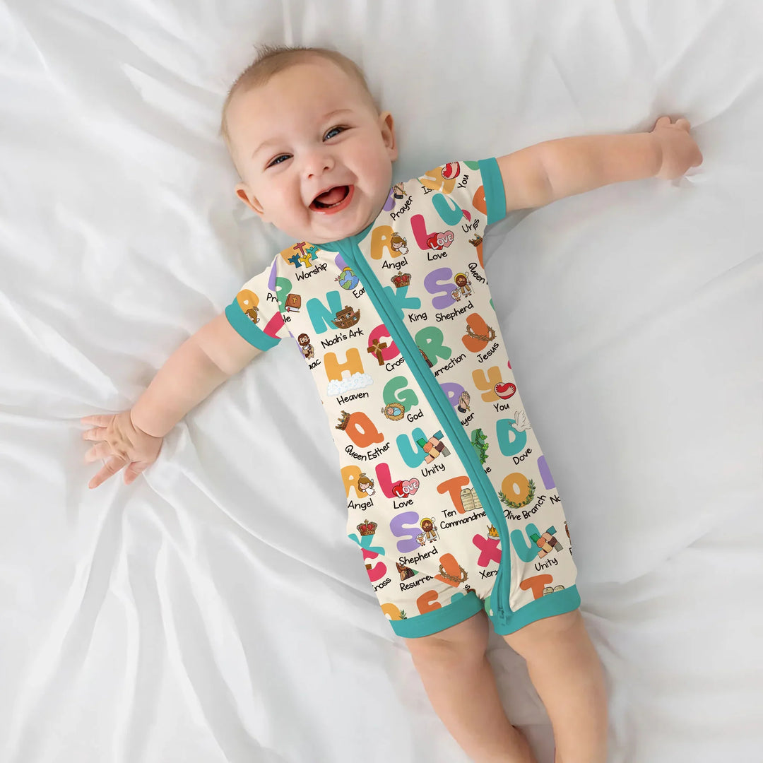Biblical Alphabet Shorty Zippy , Biblical Alphabet Shorty Zippy - 0-3M / Teal