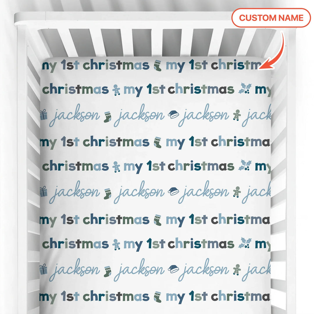 Custom Name My First Christmas Color Mood Fitted Crib Sheet