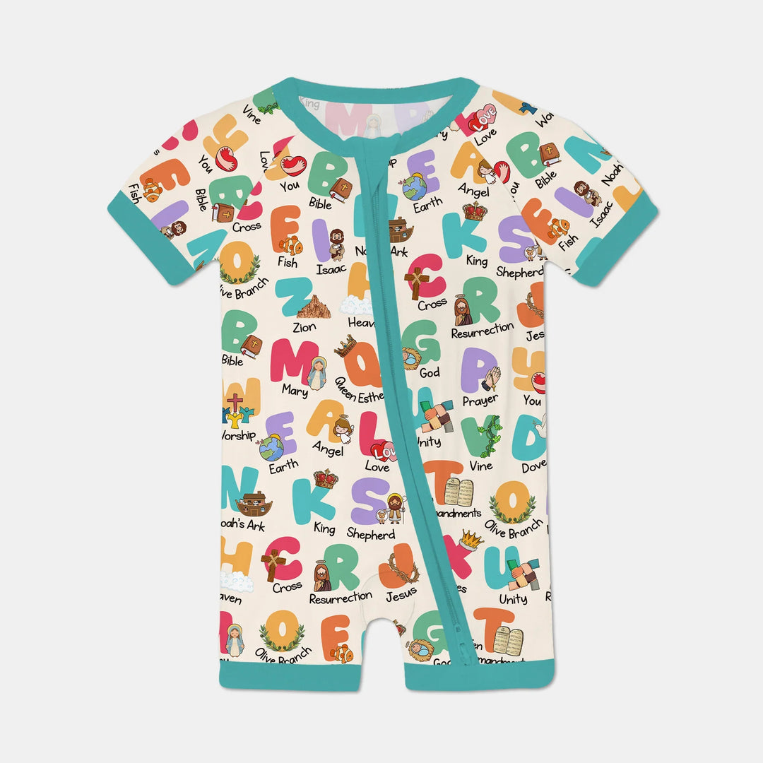 Biblical Alphabet Shorty Zippy , Biblical Alphabet Shorty Zippy - 0-3M / Teal